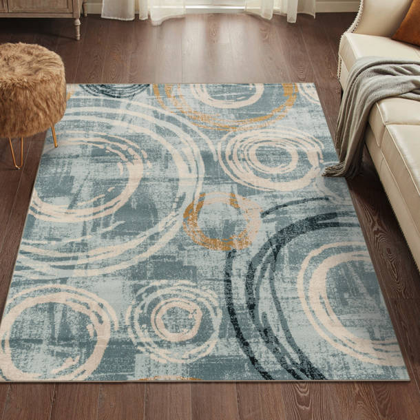 Wrought Studio Bellicent Performance Blue/Ivory Rug & Reviews Wayfair